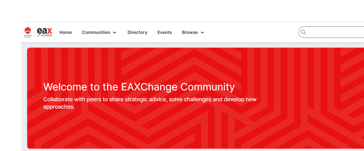 screenshot of EAXchange home page at the top