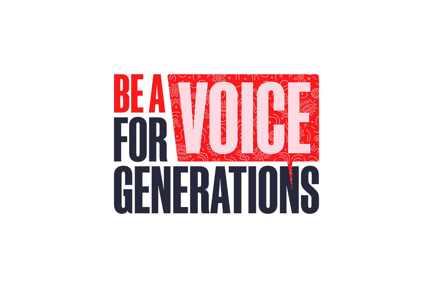 National Reconciliation week logo reading 'be a voice for generations' in a mix or red pink and blue text