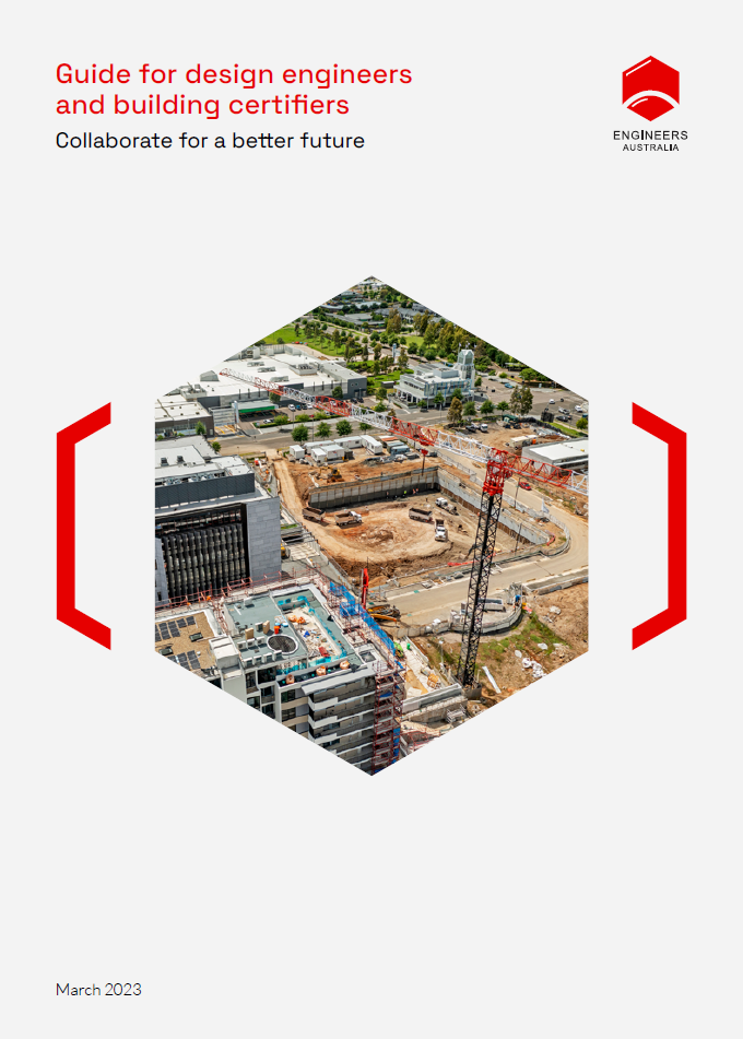 Image of a crane working on a building site cropped in a hexagon shape in front of a white background with a red text title