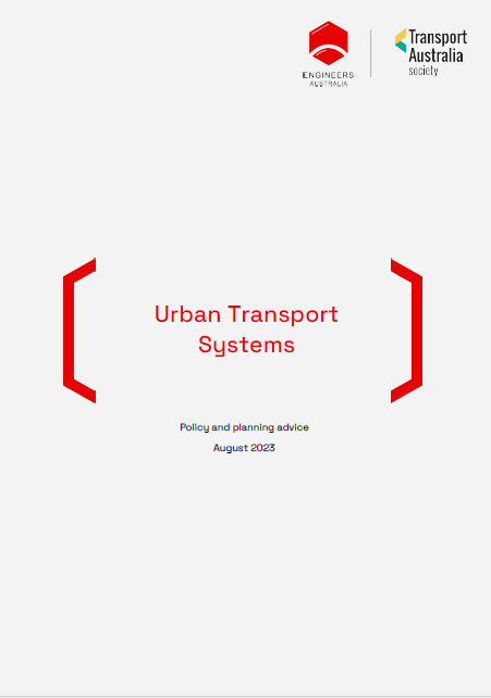 Urban Transport Systems title in red on a grey background. Large red brackets sit around the red title.
