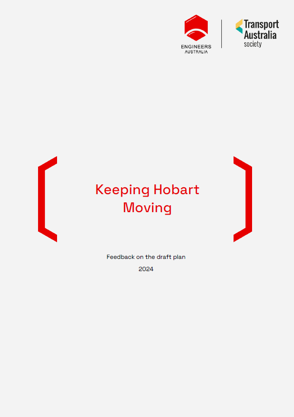 Plain light grey background with red text saying 'Keep Hobart Moving' in red brackets