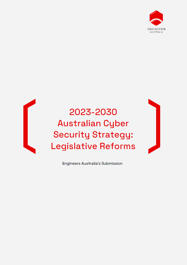 Grey background with red text saying '2023-2030 Australian Cyber Security Strategy: Legislative Reforms' in large red brackets
